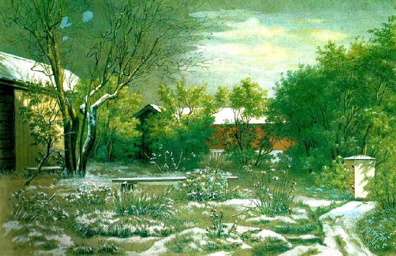 broderna von wrights liljenstrandska husets tradgard i november Sweden oil painting art